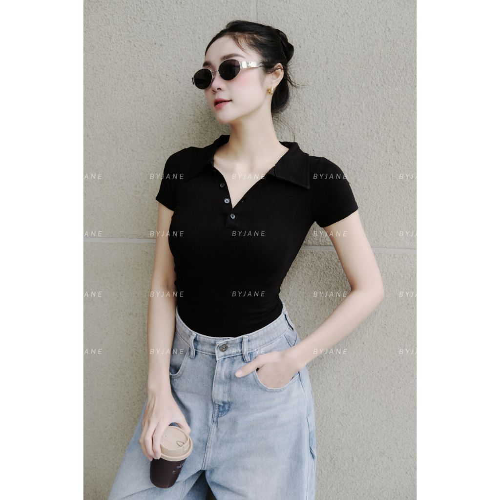 ( MỞ BÁN ) Áo Polo Phối Cúc Ôm Body Co Dãn 4 Chiều BYJANE-382 | BigBuy360 - bigbuy360.vn