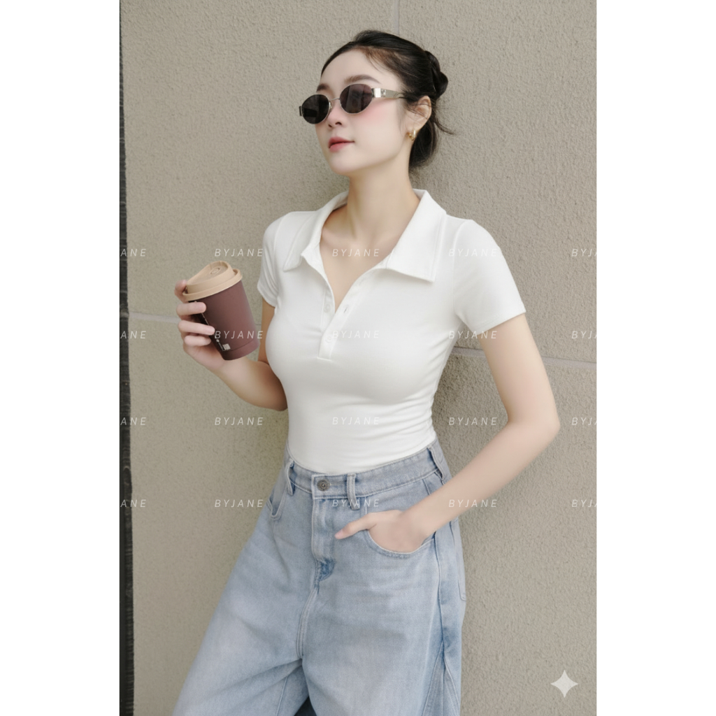 ( MỞ BÁN ) Áo Polo Phối Cúc Ôm Body Co Dãn 4 Chiều BYJANE-382 | BigBuy360 - bigbuy360.vn