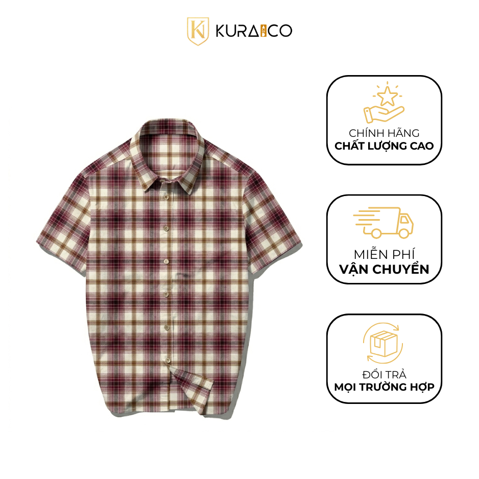 Áo sơ mi nam tay ngắn sọc kẻ caro Màu đỏ - KURAMAN