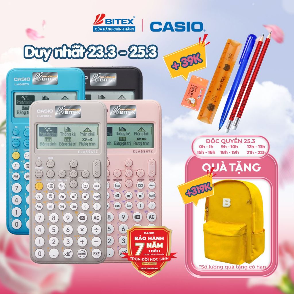 [Bitex] Máy tính học sinh Casio Fx-880BTG Chính hãng Bảo hành 7 năm Được mang vào phòng thi