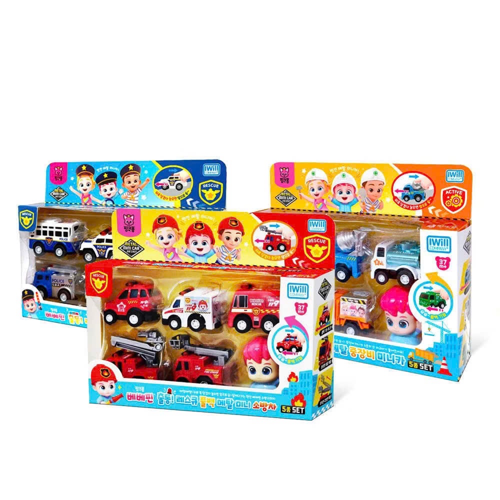 Bộ 6 xe mini theo chủ đề Pinkfong Bebefinn  nội địa Hàn Quốc