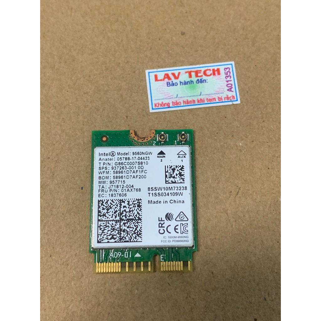 Card wifi intel 9560 AC9560 9560NGW bluetooth 5.0 bắt  2 băng tần 2,4 Ghz  và 5 Ghz - Wifi laptop ( 