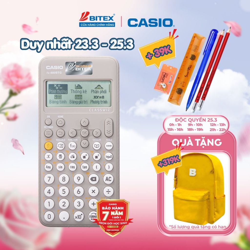 Máy tính học sinh Casio Fx-880BTG màu xám dành cho học sinh cấp 2 cấp 3 lớp 6 đến lớp 12 chuyên dụng