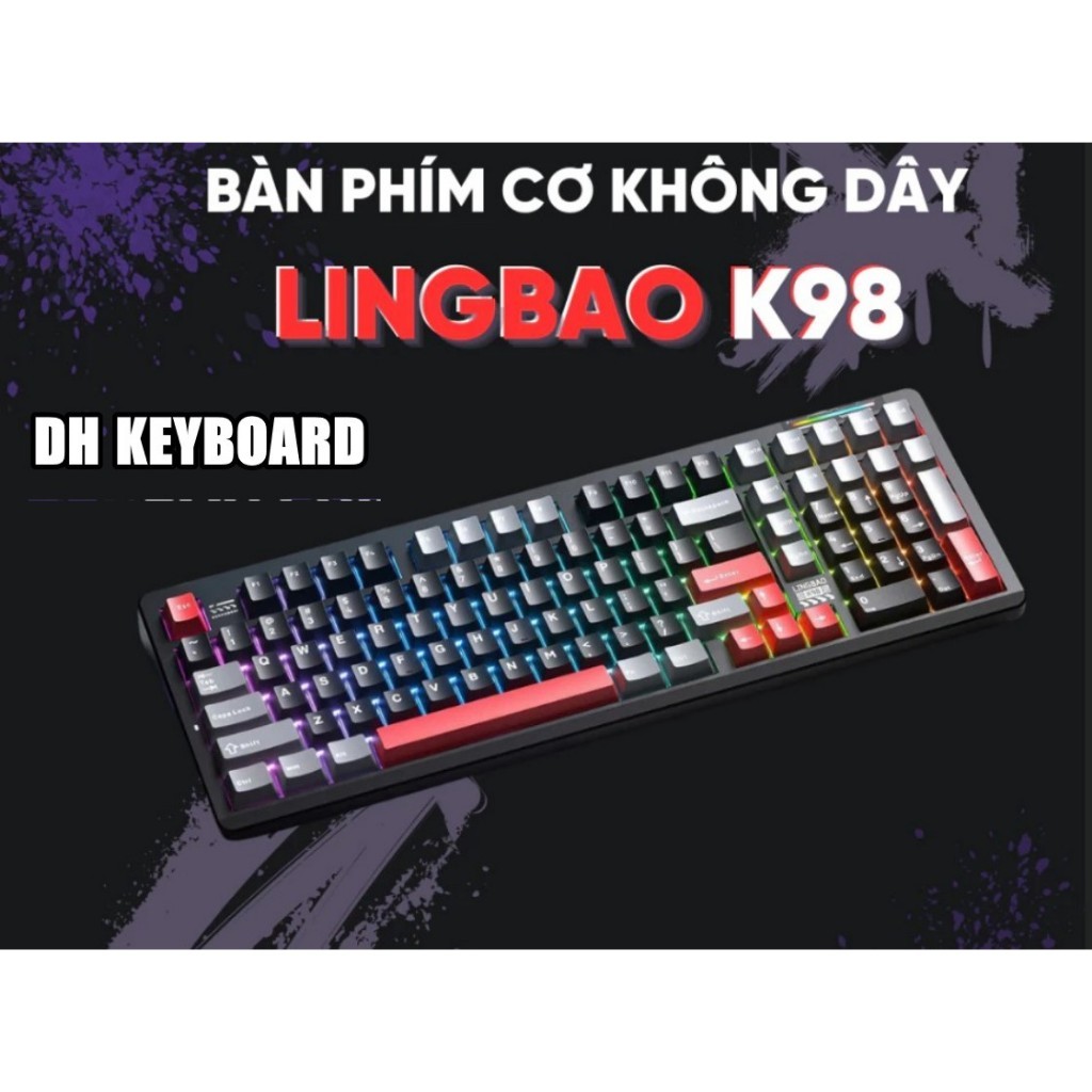 Bàn phím cơ không dây LINGBAO K98/ K98 PRO - Mạch xuôi - LED RGB - Thiết kế 2U0