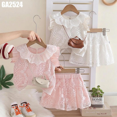 Set Bộ Áo Cánh Tiên Viền Bèo Ren Quần Giả Váy Cho Bé Gái 1-5 Tuổi MINTSCLOSET Quảng Châu - GA2524