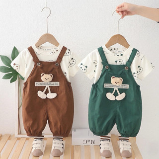 Set Yếm Quần Họa Tiết Gấu Xanh Kèm Áo Thun Tay Ngắn Bé Trai 1-5 Tuổi MINTSCLOSET Quảng Châu - YE5222
