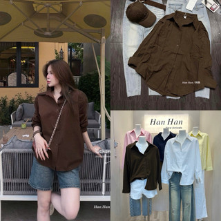 (Sẵn) Áo sơ mi nữ tay dài chất thô màu trơn bazic from rộng hàng Qcl1