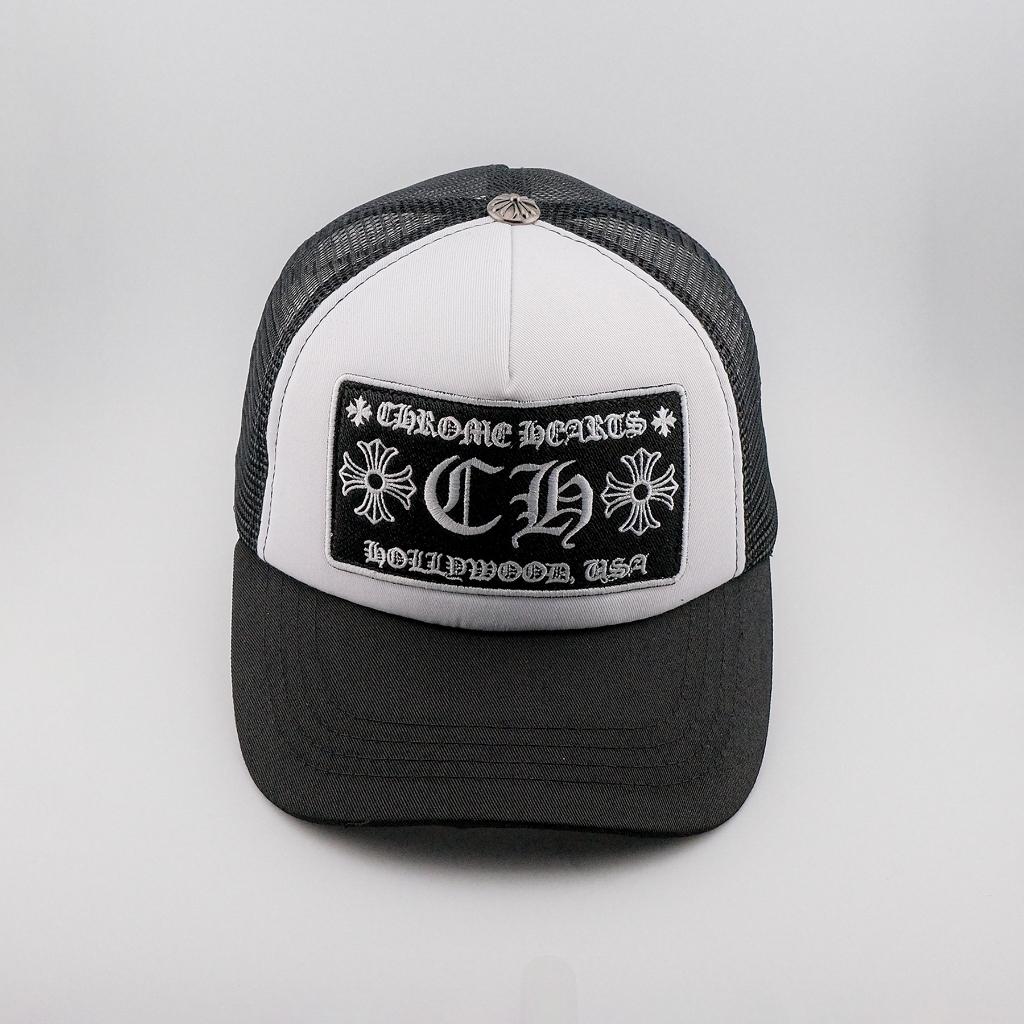 Mũ lưỡi trai unisex Chrome Hearts thêu chữ sắc nét phong cách hiphop Hollywood Trucker Hat