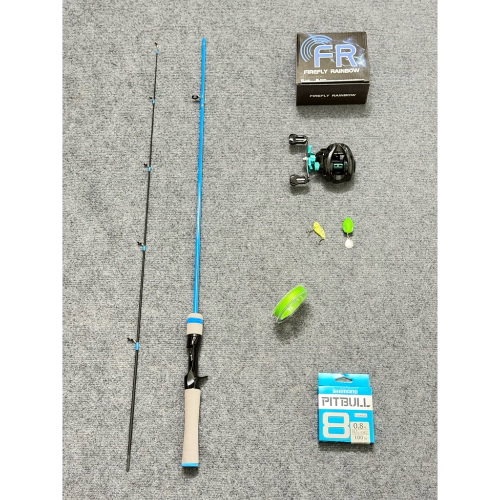 Combo Cần Câu Lure UL Blue 1m68 1m8 1m98 + Máy Câu Ngang FR200 Rainbow 7.2:1 | Tặng Dây PE, Câu Suối