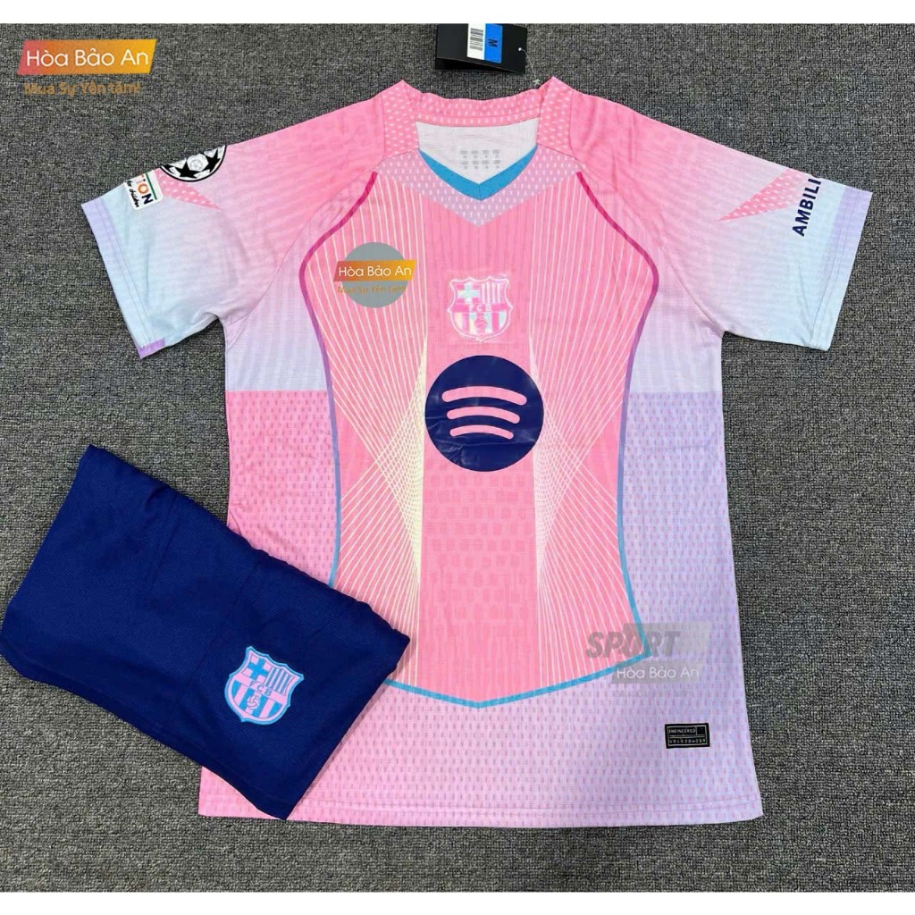 In theo yêu cầu - Bộ Quần Áo Bóng Đá CLB Barca Hồng 25/26 - Vải Polyester Gai Thái Cao Cấp fom 50-10