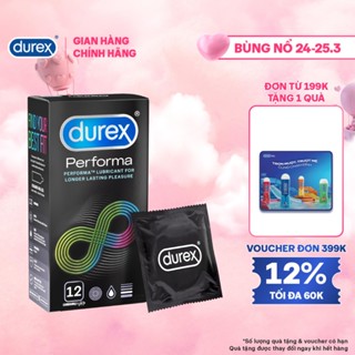 Bao cao su Durex Performa kéo dài thời gian, size 52mm, hộp 12 bao