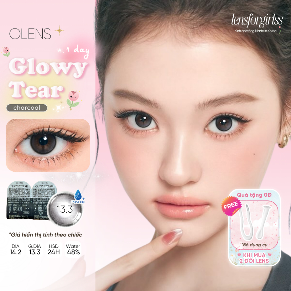 (OLENS) Lens 1 ngày | Kính áp tròng GIÃN TRÒNG - GLOWY TEAR CHARCOAL chính hãng OLENS KOREA | LENSFO
