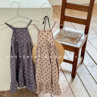 (Order) Jumpsuit dáng dài ống xoè rộng chấm bi hở lưng dây đang phù hợp đi biển mùa hè cho bé gái