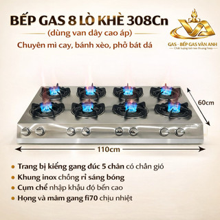 Bếp gas 8 lò khè Redhome 308Cn ( dùng van dây cao áp )