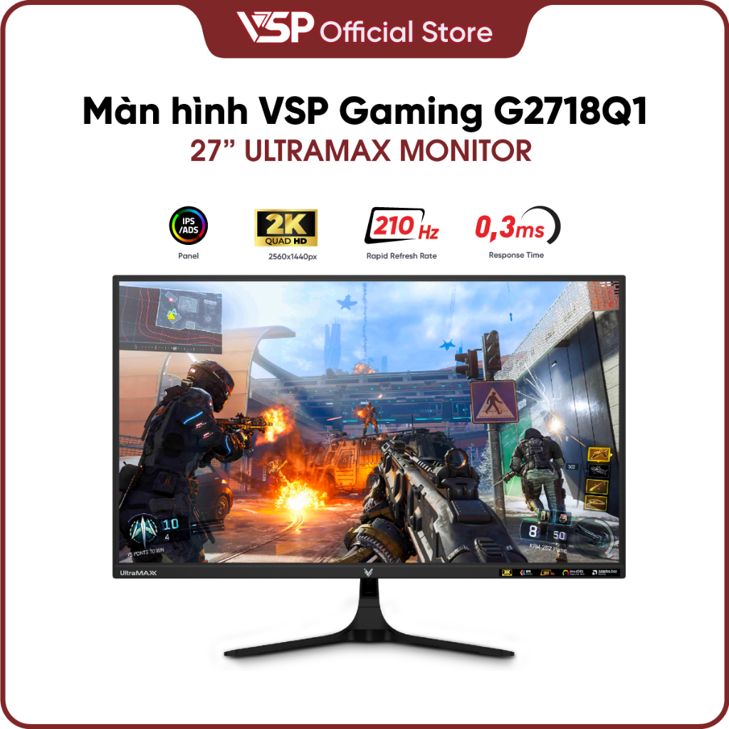 Màn Hình Gaming VSP G2718Q1 27 Inch 2K Fast IPS 210Hz 0.3ms Chuyên Game Model 2026 (Bảo hành 3 năm t