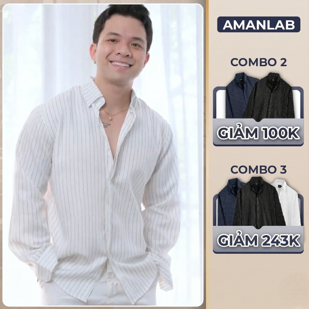 [UPDATE MÀU MỚI] Áo sơ mi dài tay kiểu sọc, vải cotton spandex, form regular Pinstripe Noir  AMANLAB