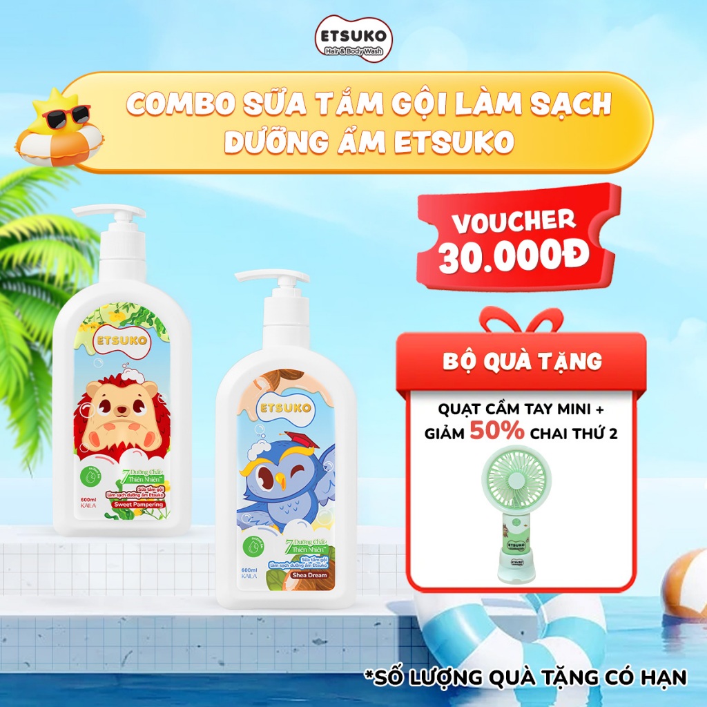 [NEW] Combo 2 Chai Tắm Gội Làm Sạch Dưỡng Ẩm Sweet Pampering & Shea Dream ETSUKO 600ml Bảo Vệ Làn Da