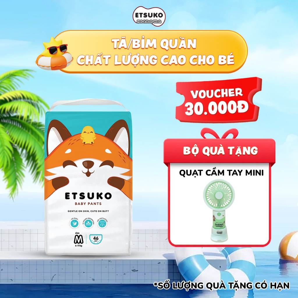 Tã/Bỉm Quần Chất Lượng Cao ETSUKO - Thấm Hút Tốt, Mềm Mại Chống Hăm, Đủ Size M - L - XL - XXL