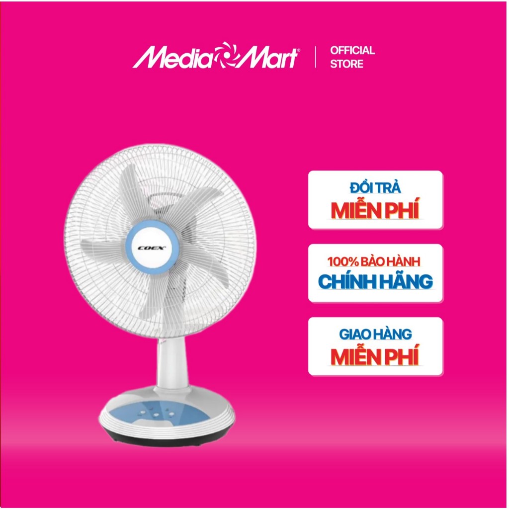Quạt sạc Coex CF-7114R - Thiết kế nhỏ gọn, màu trắng và xanh, dung lượng pin 7000mAh