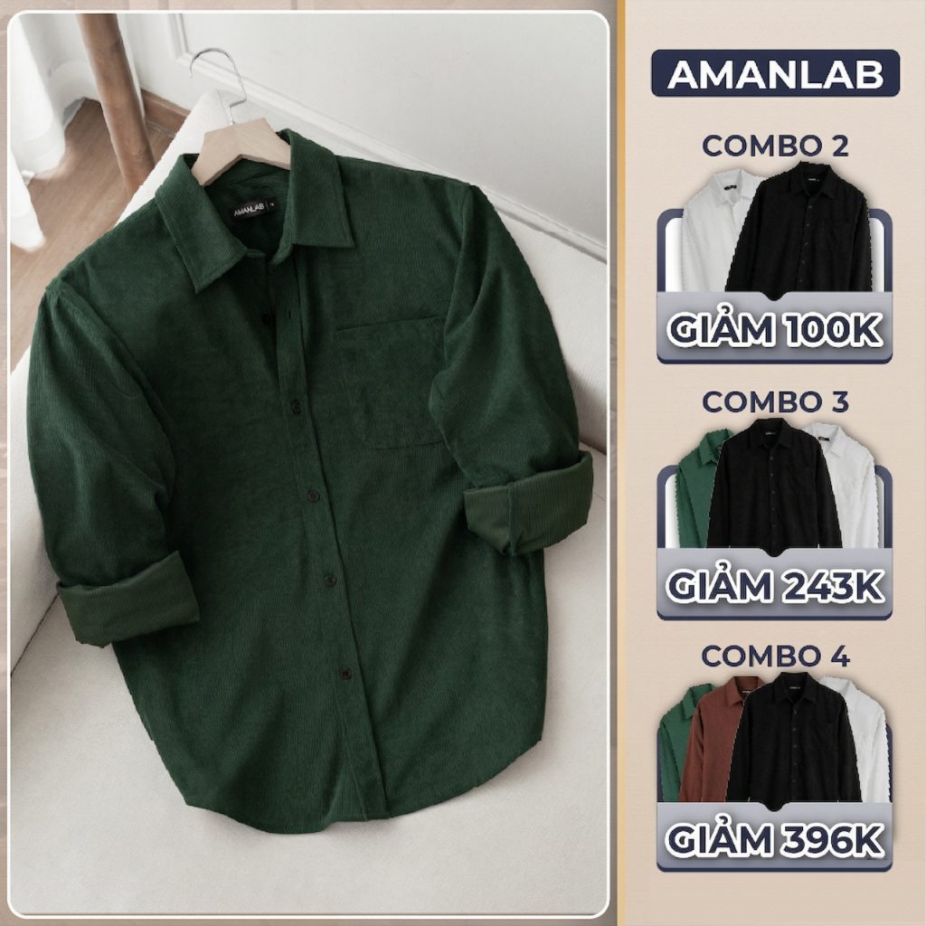 [DEAL MỞ BÁN] Áo sơ mi nam dài tay, form regular thoải mái, chất vải nhung tăm VELVET AUTUMN AMANLAB