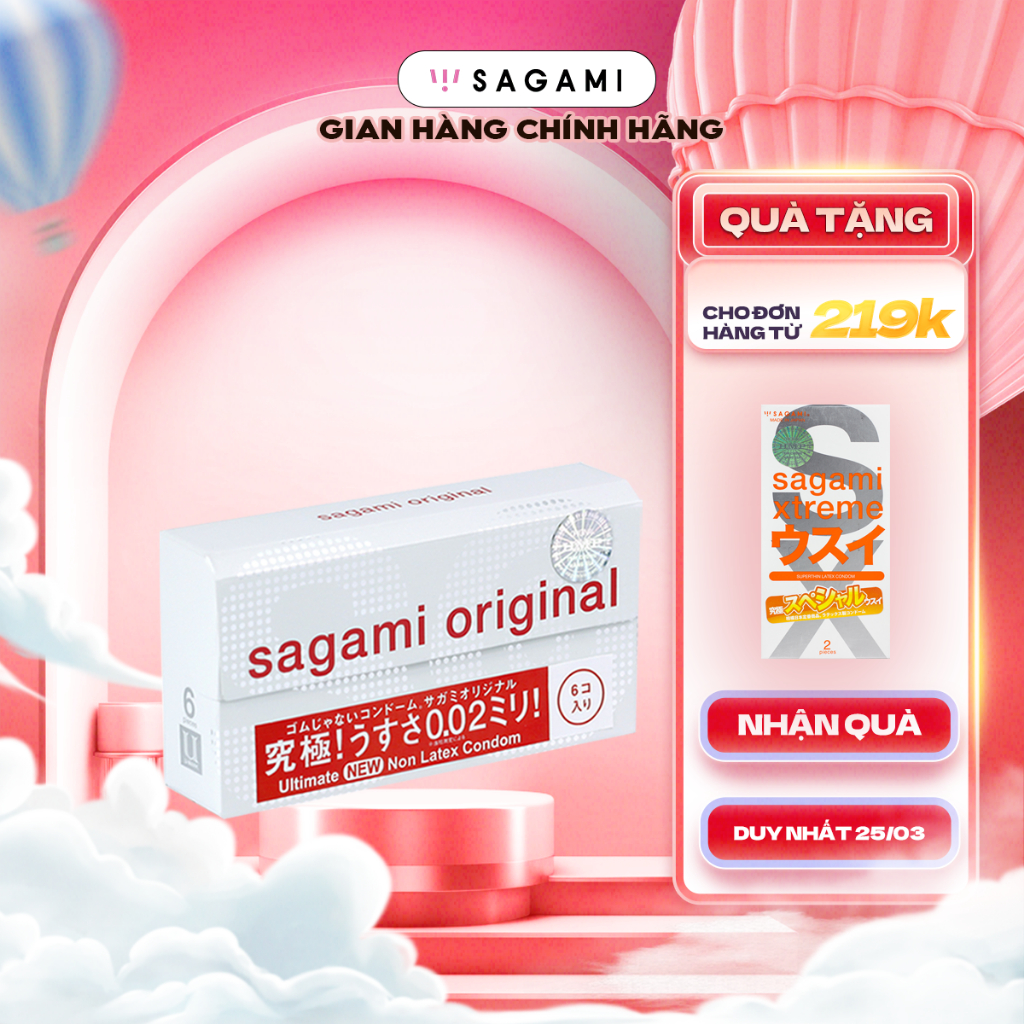 Bao cao su Sagami 002 - siêu mỏng 0.02mm - non latex - hộp 6 chiếc