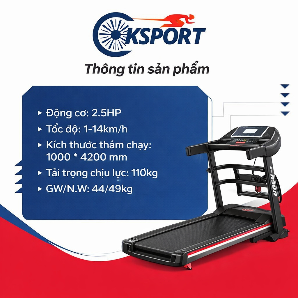 Máy chạy bộ đa năng OSAKY SPORT A7AB có Bluetooth kèm đai massage và tạ tay' tốc độ tối đa 14km/h ~ 