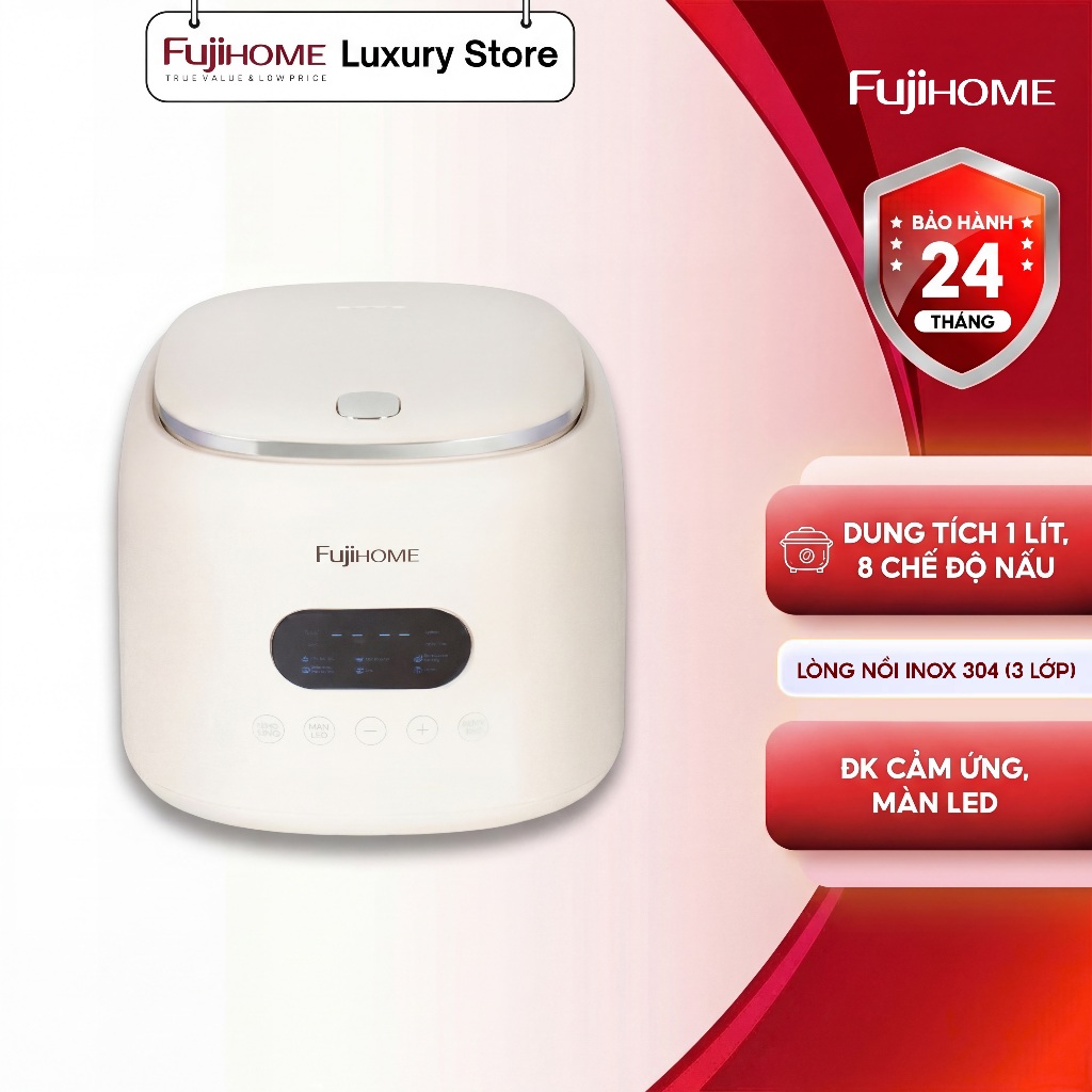 Nồi cơm điện lòng nồi inox Fujihome RC10ALS - Dung tích 1 Lít, Có chế độ giữ ấm thông minh
