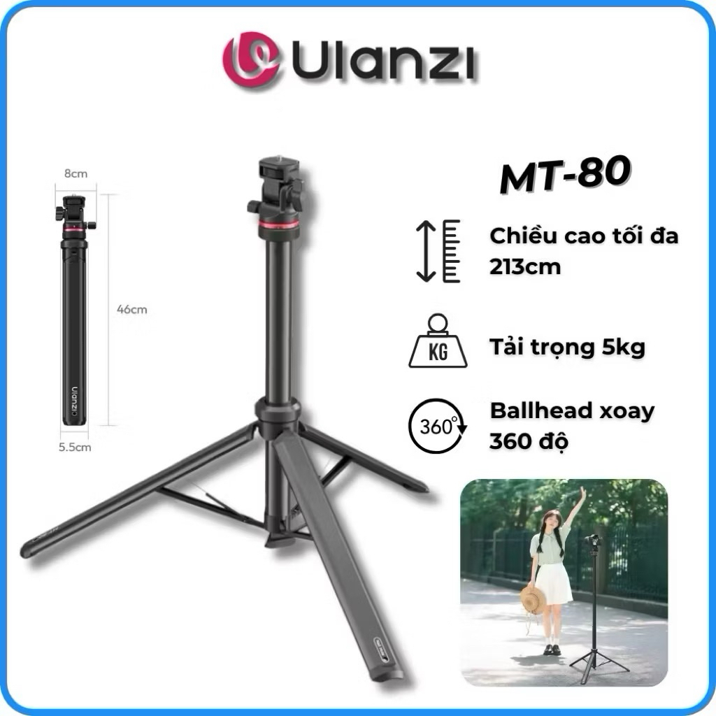 ULANZI | Chân Máy Tripod ULANZI MT80 | Chiều Cao 213cm | Tải Trọng 5kg | Hàng Chính Hãng