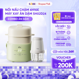 Combo Nồi Nấu Chậm Bear 1L 4H10E Và Máy Xay Đồ Ăn Dặm Cho Bé 0.3L 8 Lưỡi Bản Nâng Cấp 5H02D24