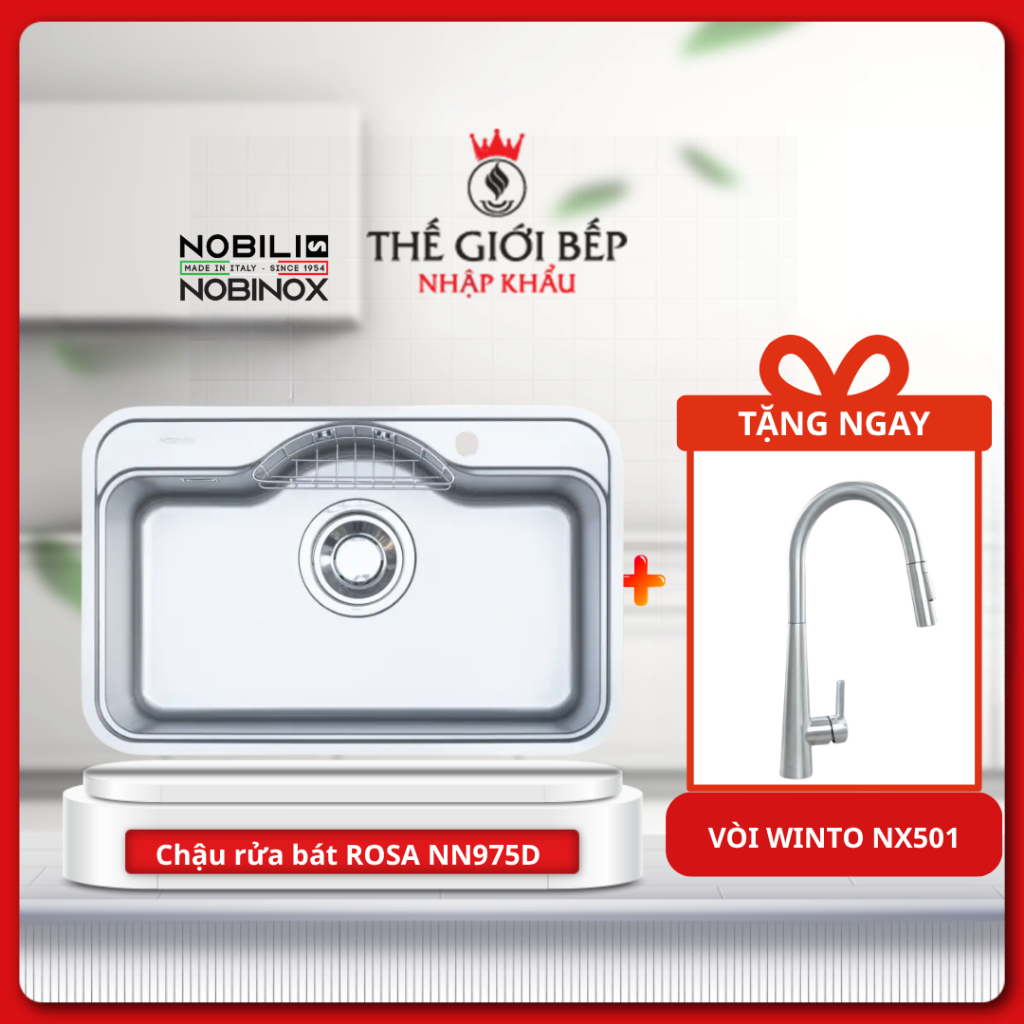[TẶNG VÒI] Chậu rửa bát Nobinox ROSA NN975D (78x50) - Inox 304 Chống Ồn Chống Xước