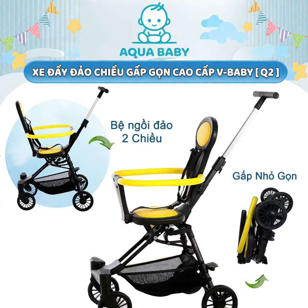 Xe Đẩy Cho Bé Gấp Siêu Gọn Đảo Chiều Tiện Lợi V-BABY Q2