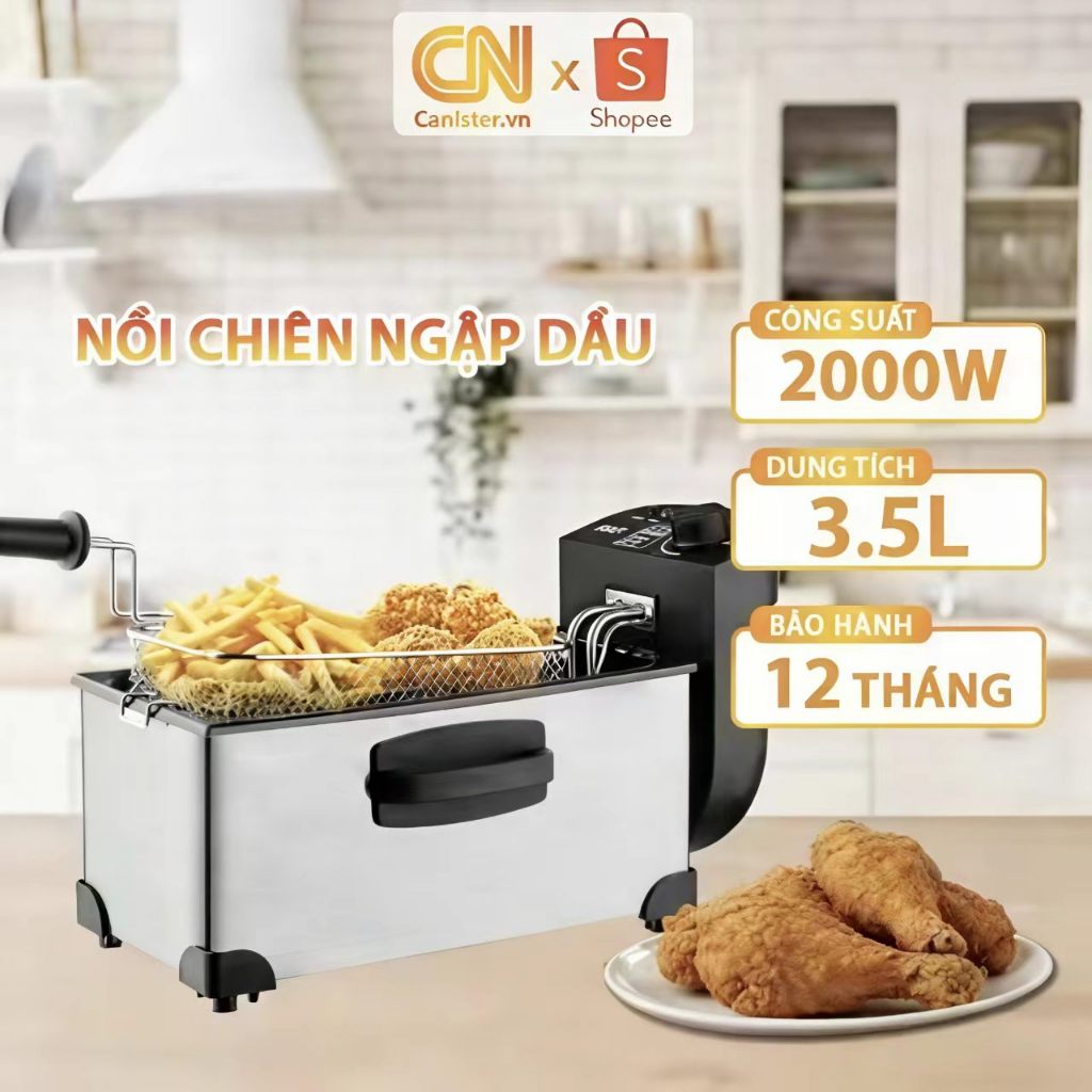 Nồi chiên ngập dầu đơn RAF bếp chiên nhúng điện 3.5L, bếp chiên nhúng điện-bằng thép không gỉ công suất 2000W nóng nhanh