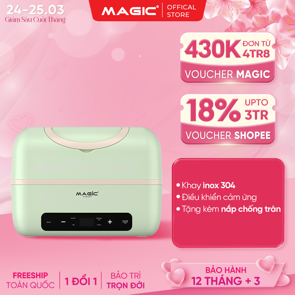 Hộp Cơm Cắm Điện Magic A-003, Hâm Nóng Thức Ăn, Chín Thức Ăn, 2 Ngăn Inox 304, Làm Nóng Nhanh 250W