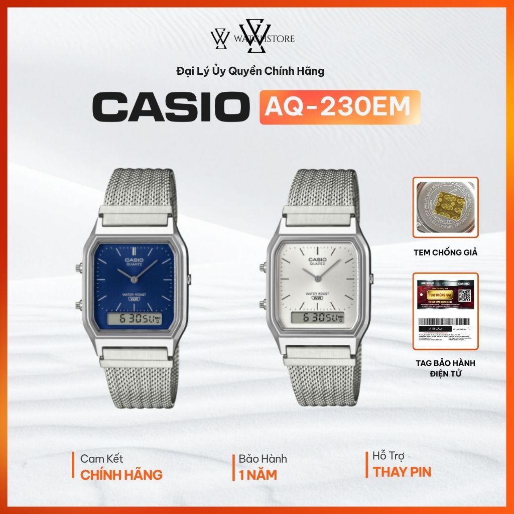 Đồng hồ Casio AQ-230EM-2ADF Chính Hãng Casio, Kiểu Dáng Unisex Nam/Nữ