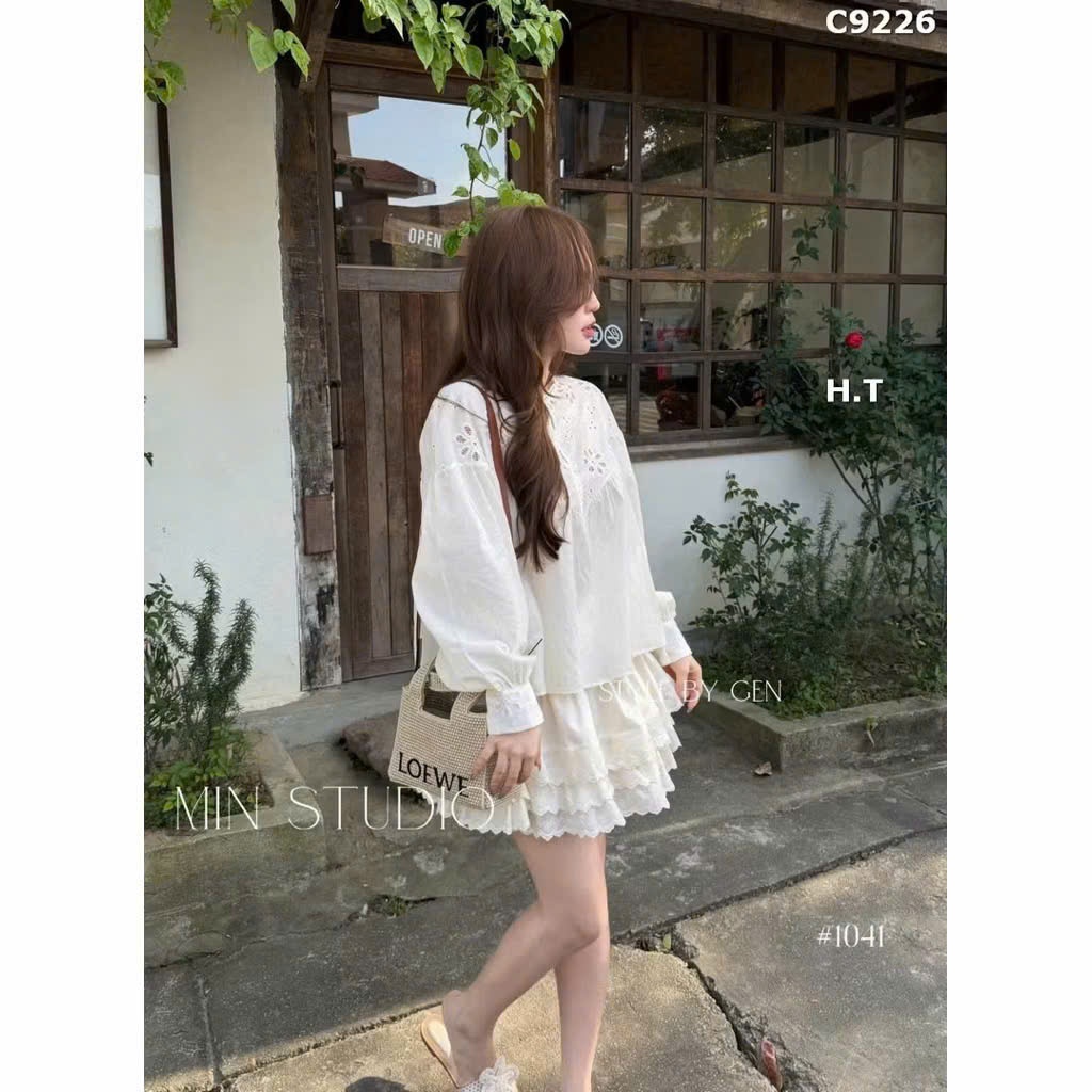 Áo babydool nữ tay dài form rộng thêu hoa vintage cổ tròn – Áo sơ mi nữ tiểu thư vải voan mềm nhẹ phong cách Hàn Quốc | BigBuy360 - bigbuy360.vn