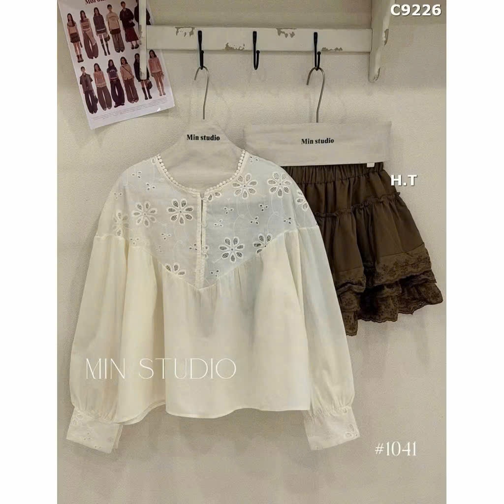 Áo babydool nữ tay dài form rộng thêu hoa vintage cổ tròn – Áo sơ mi nữ tiểu thư vải voan mềm nhẹ phong cách Hàn Quốc | BigBuy360 - bigbuy360.vn