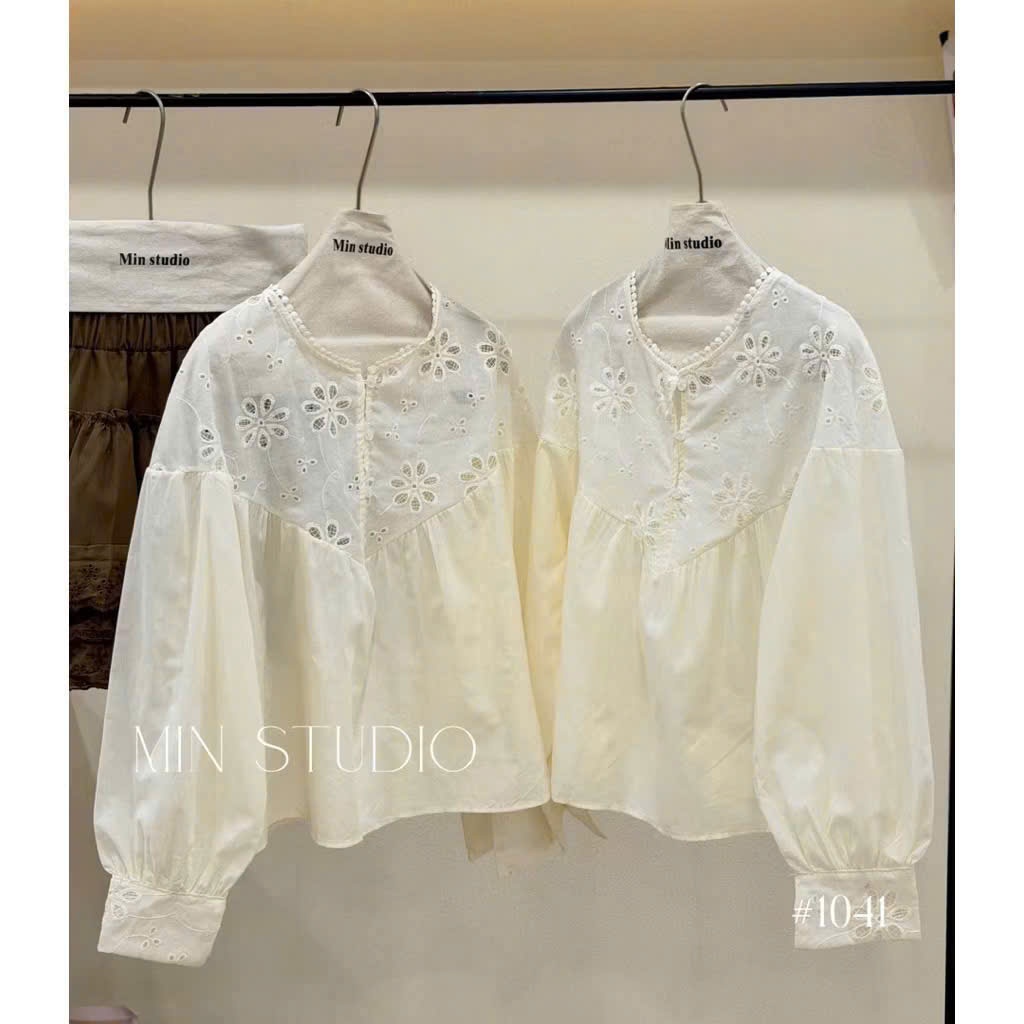 Áo babydool nữ tay dài form rộng thêu hoa vintage cổ tròn – Áo sơ mi nữ tiểu thư vải voan mềm nhẹ phong cách Hàn Quốc | BigBuy360 - bigbuy360.vn