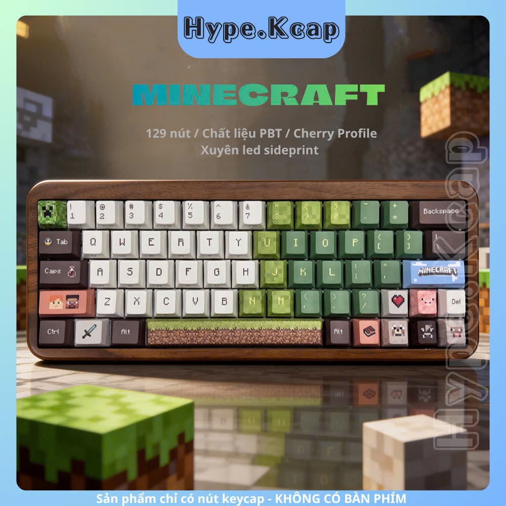 Keycap Minecraft Xuyên Led Cherry Profile chất liệu PBT