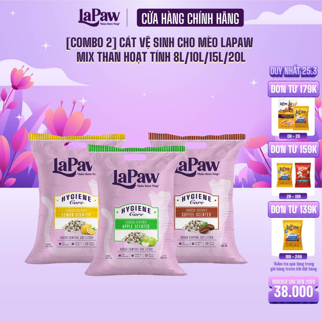 [COMBO 2 bao]laPaw Cát vệ sinh cho mèo than hoạt tính cao cấp siêu vón cục,siêu khử mùi,thơm lâu,ít bụi 8L/10L/15L/20L
