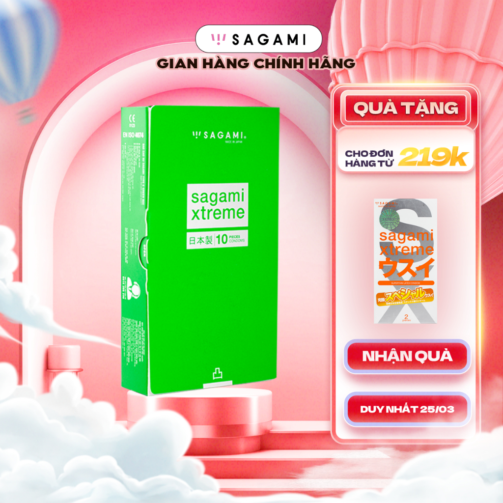 Bao cao su Sagami Green gân gai hộp 10 chiếc