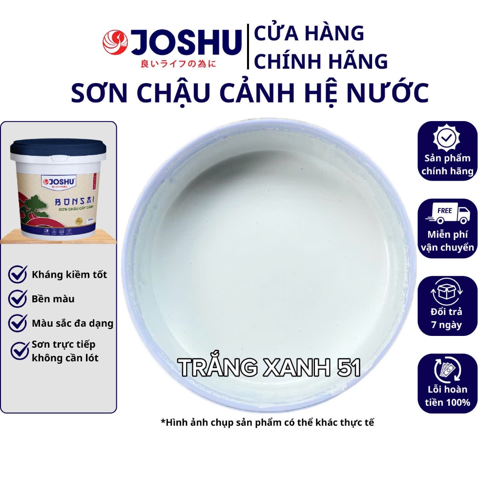 Sơn Chậu Cảnh JOSHU màu trắng xanh 51 hộp 1.3Kg, sơn ngoại thất, sơn chậu kiểng