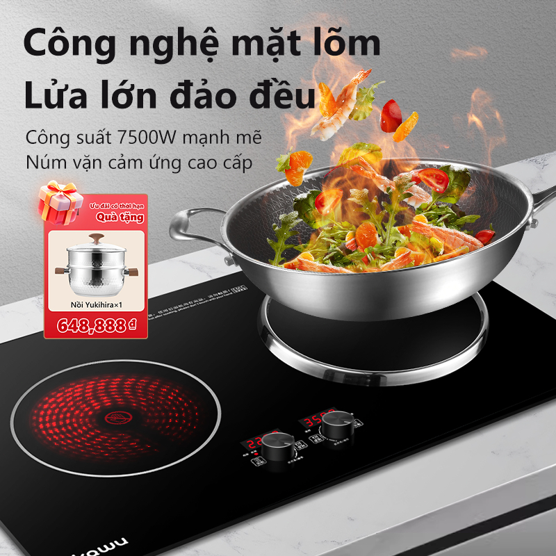 Bếp đôi điện từ hồng ngoại văn Công Suất5700Wnấu nhanh không kén nồi cao cấp Bếp Điện Từ Đôi Đa Năng