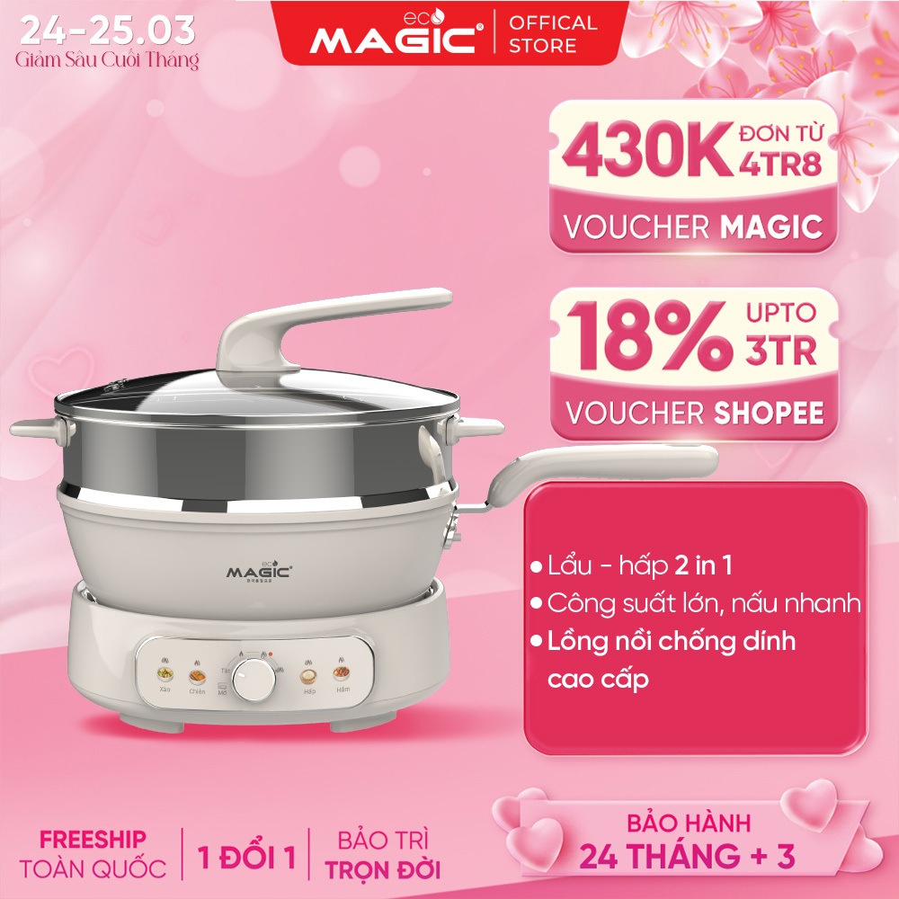 Nồi lẩu hấp hơi thủy nhiệt Magic Eco AC-284, bảo hành 24 tháng