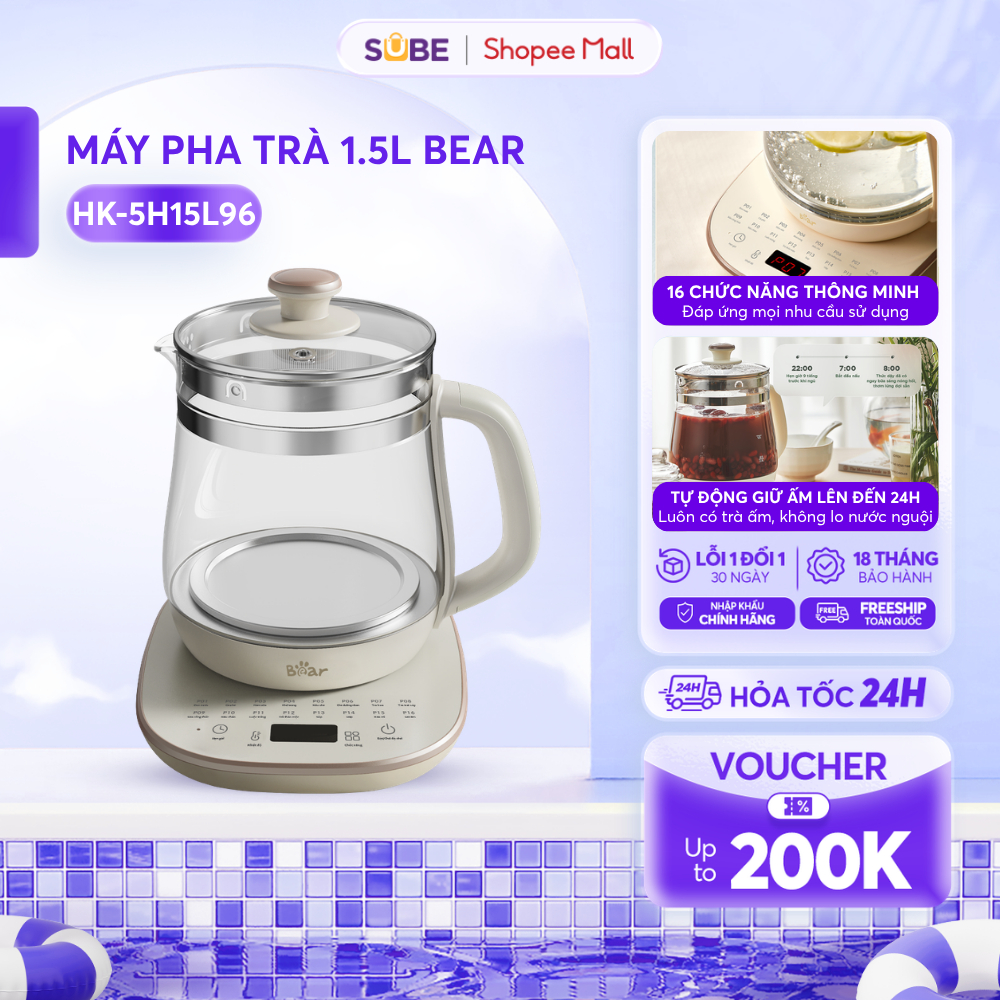 Bình Pha Trà BEAR 1.5L, Bình Trà Giữ Nhiệt Ấm Pha Trà Bình Nấu Trà Thủy Tinh Bình Đun Trà Đa Năng 16