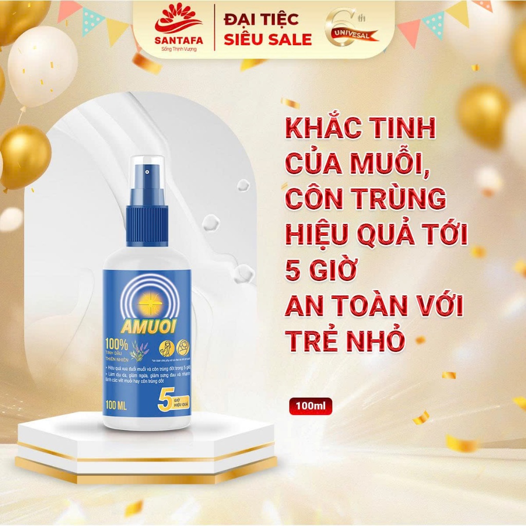 Xịt Ngừa Muỗi Và Côn Trùng SANTAFA Giúp Giảm Ngứa, Tiêu Sưng Vết Muỗi, Côn Trùng Đốt - Chai 100ml