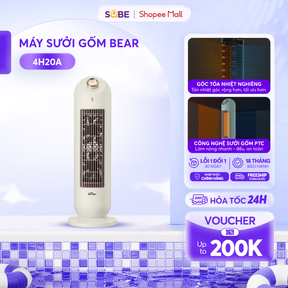 Máy Sưởi Cho Bé Sơ Sinh, Máy Sưởi Gốm Bear Màu Kem Sưởi Ấm Phòng Làm Việc, Phòng Ngủ, Không Gây Khô 