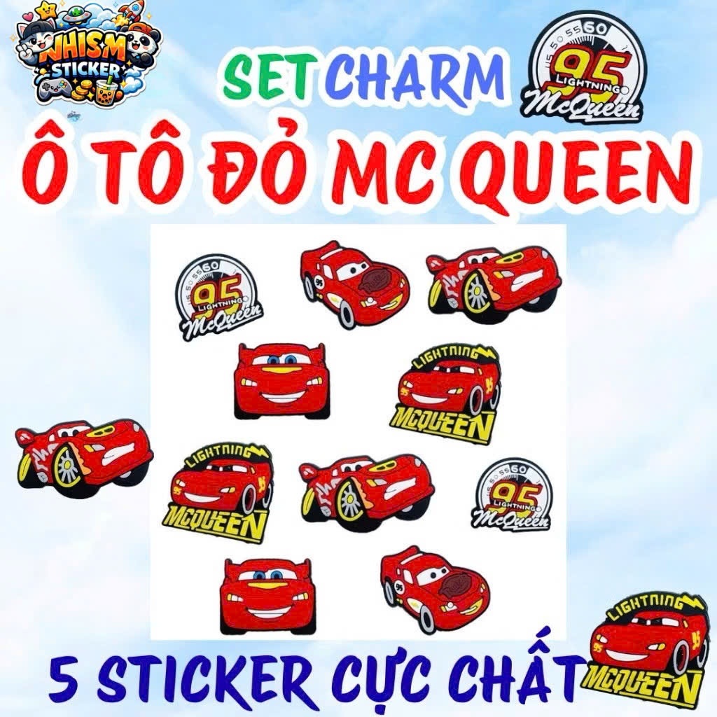(FULL Bìa )Charm Ô Tô Đỏ Gắn Dép MCQUEEN Cute, Phụ Kiện DIY Dép Xinh- Set Charm Gắn Dép Cross Siêu H