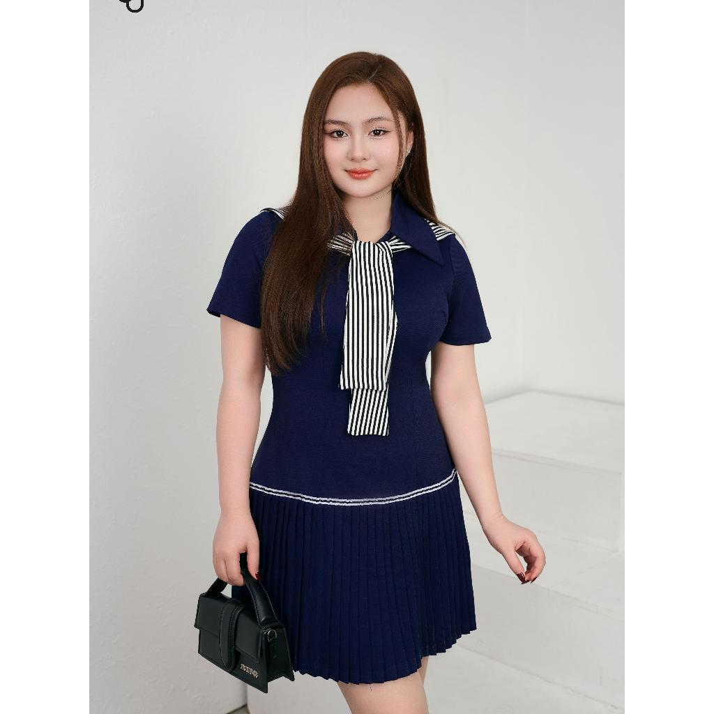 Đầm thun cổ polo xếp ly gấu vạt buộc BIGSIZE (55kg đến 95kg) – 25HSD037 - [BUstu Bigsize]