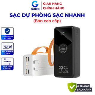 Sạc dự phòng 50000mAh sạc nhanh 22,5w dung lượng pin lớn có dây cắm nhiều điện thoại - Gutek GT230