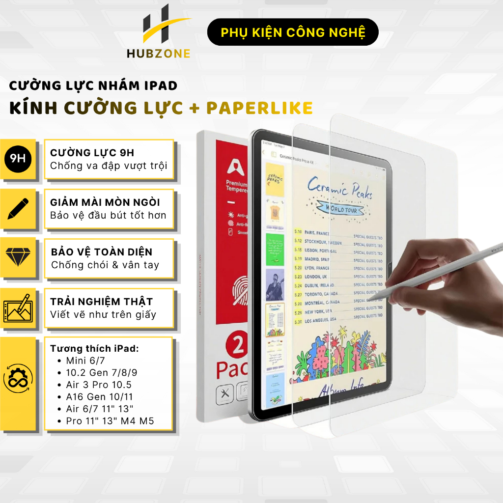 Cường Lực Nhám PaperLike Ipad Viết Như Trên Giấy,Bảo Vệ Màn Hình,Hạn Chế Vân Tay Ipad Gen 10/11 A16 Pro11  C04